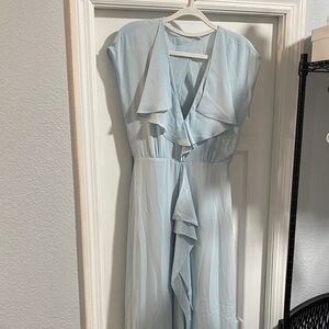 BCBGMaxAzria Light Blue Ruffle-Front Maxi Dress